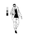 Vector illustration of a young man. Sketch of a walking man. . Royalty Free Stock Photo